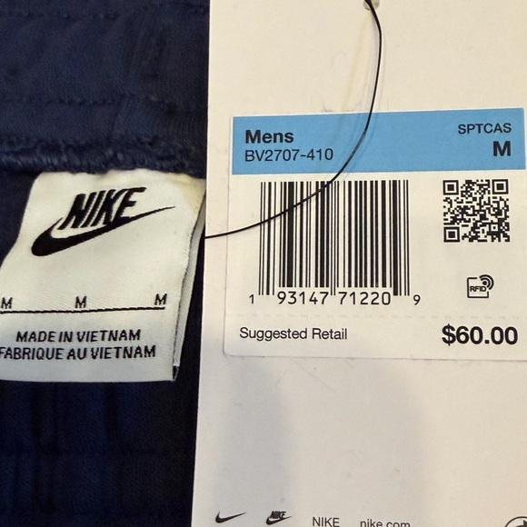 NIKE FLEECE SWEATPANTS NAVY BLUE Standard Fit Straight Leg Regular Length M MENS - Picture 3 of 4